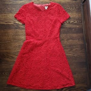 Red Lace Short Sleeve Dress